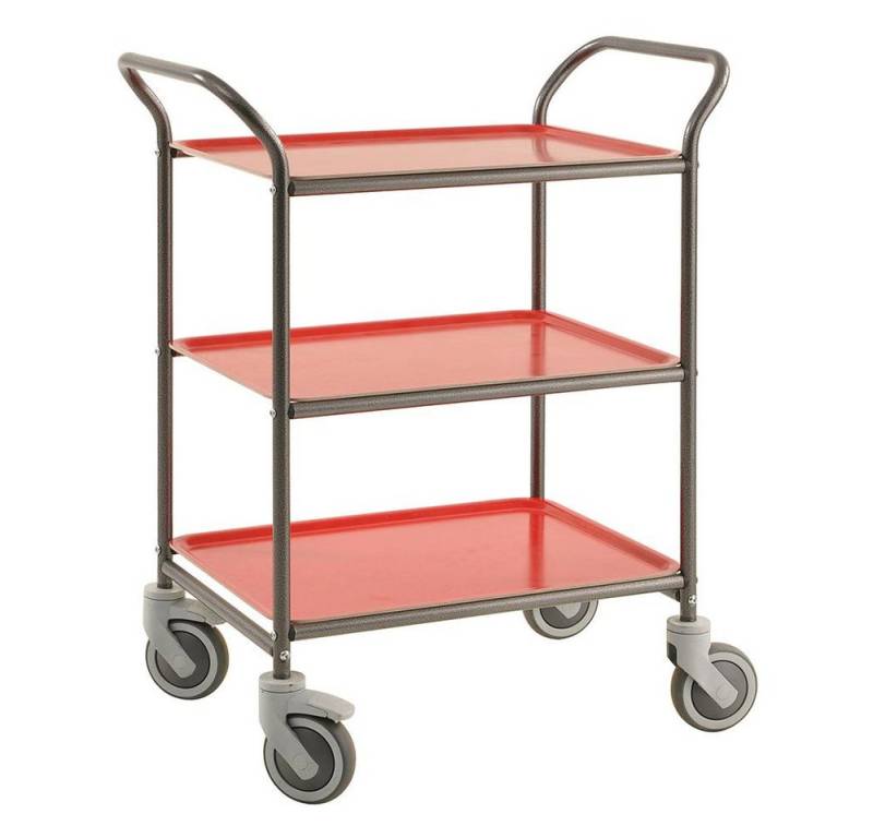 OSWALD Transportgeräte Transportwagen Servierwagen Tablettwagen 770 x 495 mm - 150 kg - anthrazit/rot, (NK1620-AR), Pulverlackiert mit 3 abnehmbaren Tabletts von OSWALD Transportgeräte