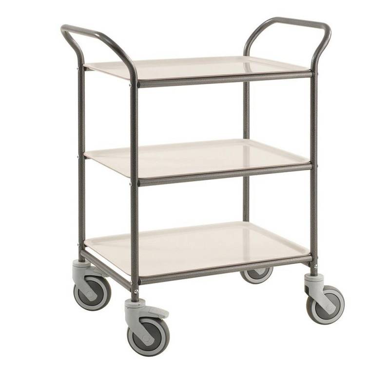 OSWALD Transportgeräte Transportwagen Servierwagen Tablettwagen 770 x 495 mm - 150 kg - anthrazit/weiß, (NK1620-AV), Pulverlackiert mit 3 abnehmbaren Tabletts von OSWALD Transportgeräte