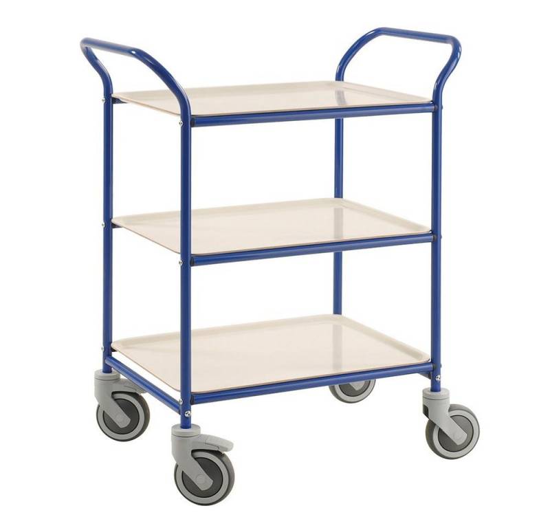 OSWALD Transportgeräte Transportwagen Servierwagen Tablettwagen 770 x 495 mm - 150 kg - blau/weiß, (NK1620-BV), Pulverlackiert mit 3 abnehmbaren Tabletts von OSWALD Transportgeräte
