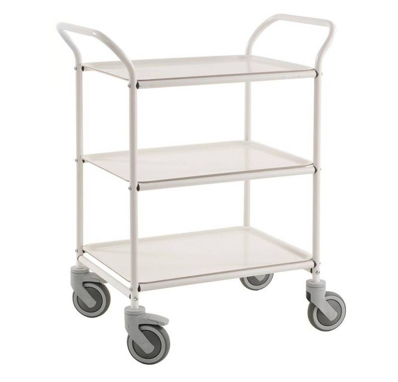 OSWALD Transportgeräte Transportwagen Servierwagen Tablettwagen 770 x 495 mm - 150 kg - weiß, Pulverlackiert mit 3 abnehmbaren Tabletts von OSWALD Transportgeräte