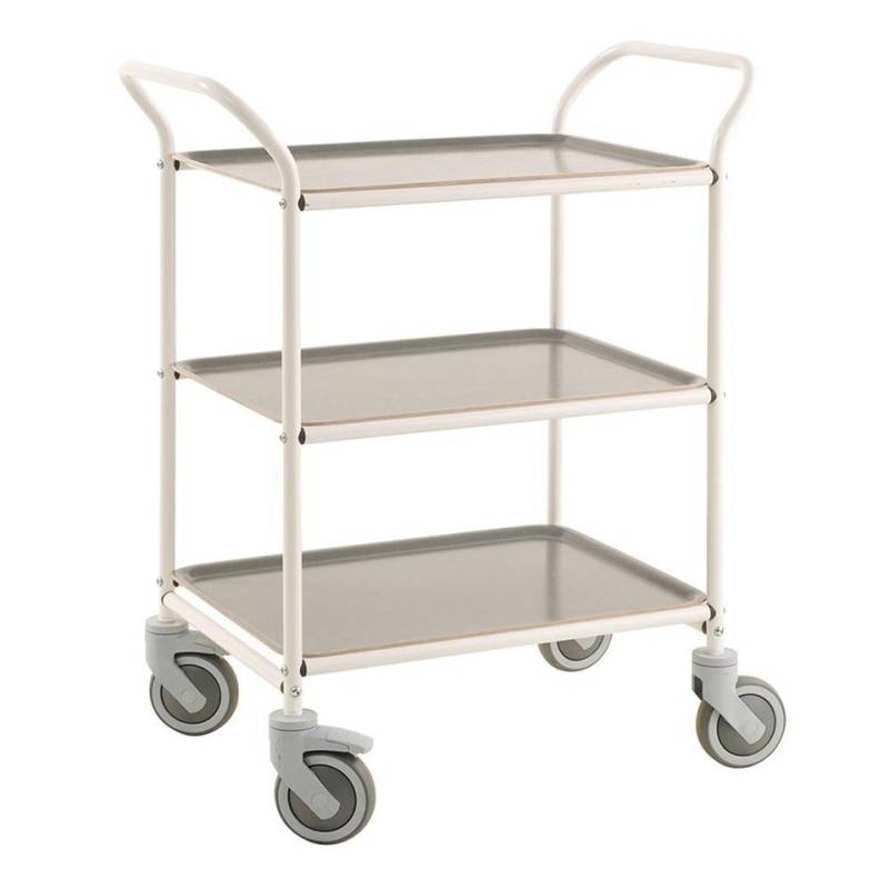 OSWALD Transportgeräte Transportwagen Servierwagen Tablettwagen 770 x 495 mm - 150 kg - weiß/anthrazit, (NK1620-VA), Pulverlackiert mit 3 abnehmbaren Tabletts von OSWALD Transportgeräte