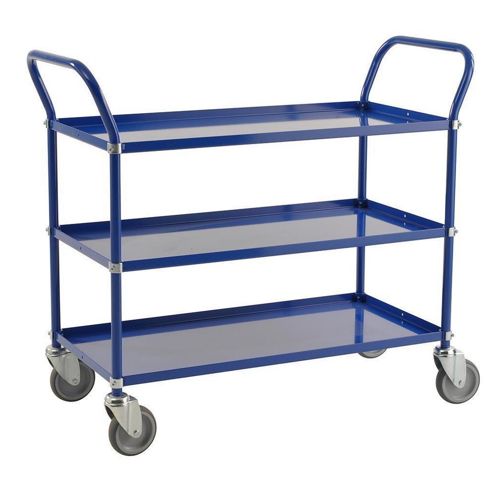 OSWALD Transportgeräte Transportwagen Servierwagen mit 3 Böden 1.080 x 480 x 940 mm, Traglast: 250 kg - blau, (NK3106B), Pulverlackiert, mit 3 Metallböden von OSWALD Transportgeräte