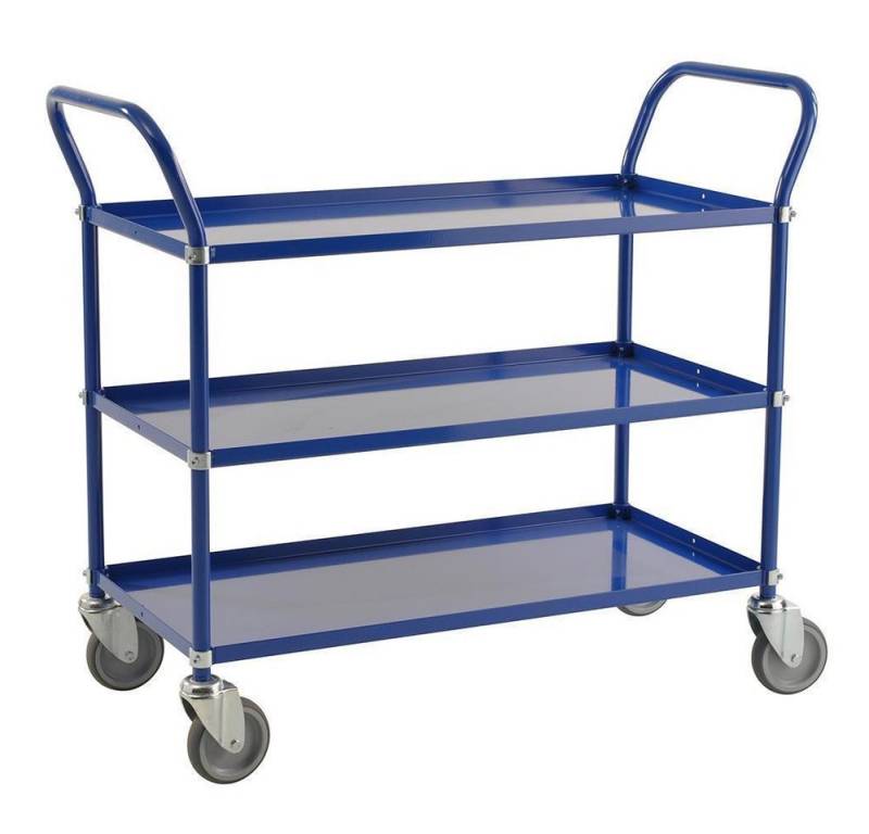 OSWALD Transportgeräte Transportwagen Servierwagen mit 3 Böden 1.080 x 480 x 940 mm, Traglast: 250 kg - blau, (NK3106B), Pulverlackiert, mit 3 Metallböden von OSWALD Transportgeräte