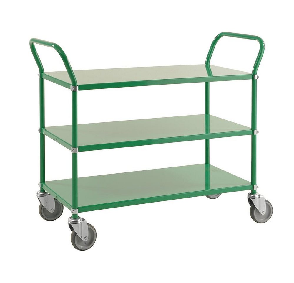 OSWALD Transportgeräte Transportwagen Servierwagen mit 3 Böden 1.080 x 480 x 940 mm, Traglast: 250 kg - grün, (NK2106B), Pulverlackiert, mit 3 Metallböden von OSWALD Transportgeräte