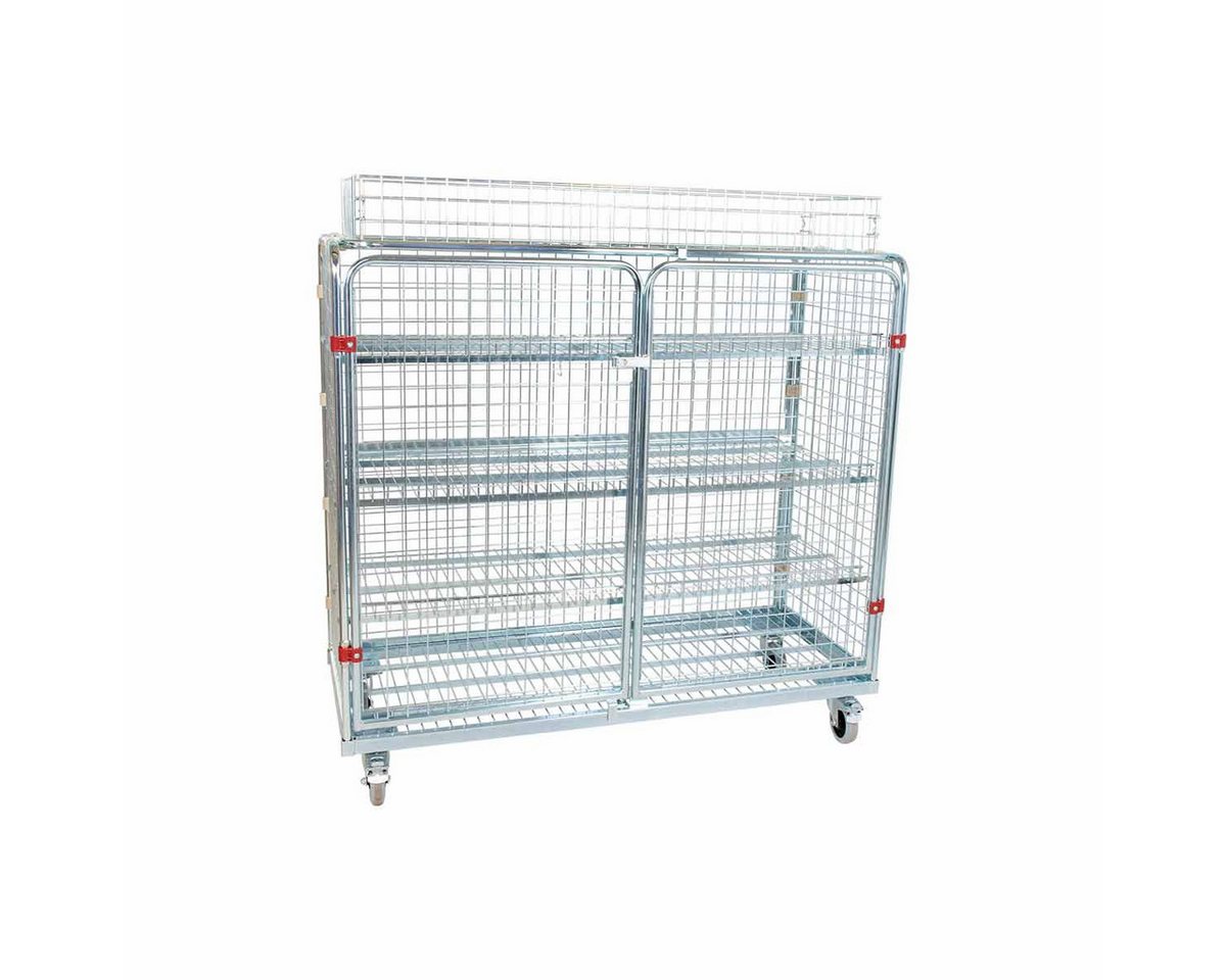 OSWALD Transportgeräte Transportwagen Stahlrollbehälter 620, 620 x 1.500 x 1.545 mm, Korbaufsatz, 500 kg, (RW11067), Nutzhöhe 1.185 mm, Diebstahlschutz, 3 Böden, 2 Türen von OSWALD Transportgeräte