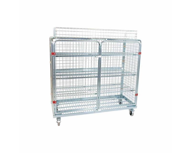 OSWALD Transportgeräte Transportwagen Stahlrollbehälter 620, 620 x 1.500 x 1.545 mm, Korbaufsatz, 500 kg, (RW11067), Nutzhöhe 1.185 mm, Diebstahlschutz, 3 Böden, 2 Türen von OSWALD Transportgeräte