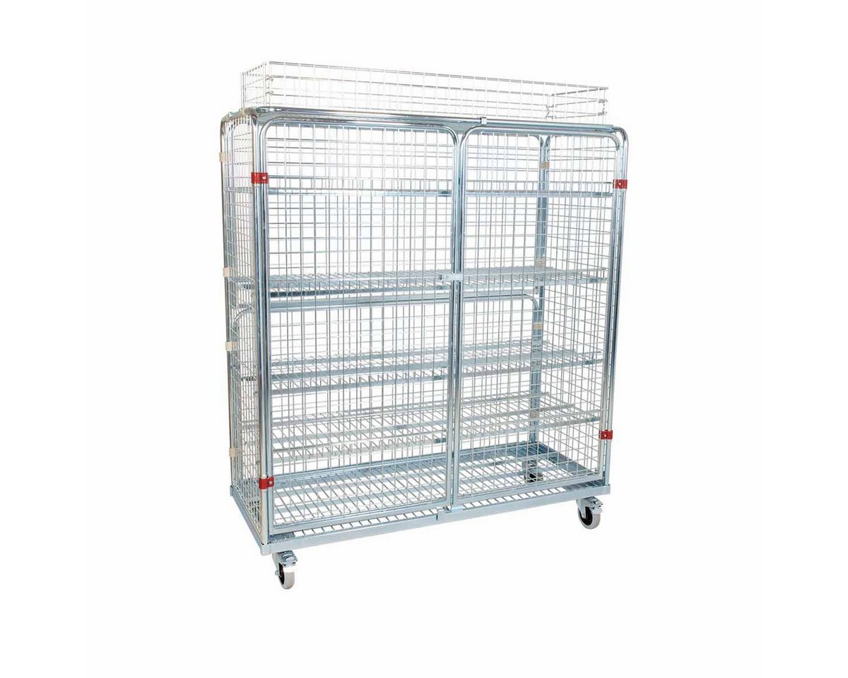 OSWALD Transportgeräte Transportwagen Stahlrollbehälter 620, 620 x 1.500 x 1.845 mm, Korbaufsatz, 500 kg, (RW11069), Nutzhöhe 1.485 mm, 5-seitig, Diebstahlschutz, 4 Böden, 2 Türen von OSWALD Transportgeräte