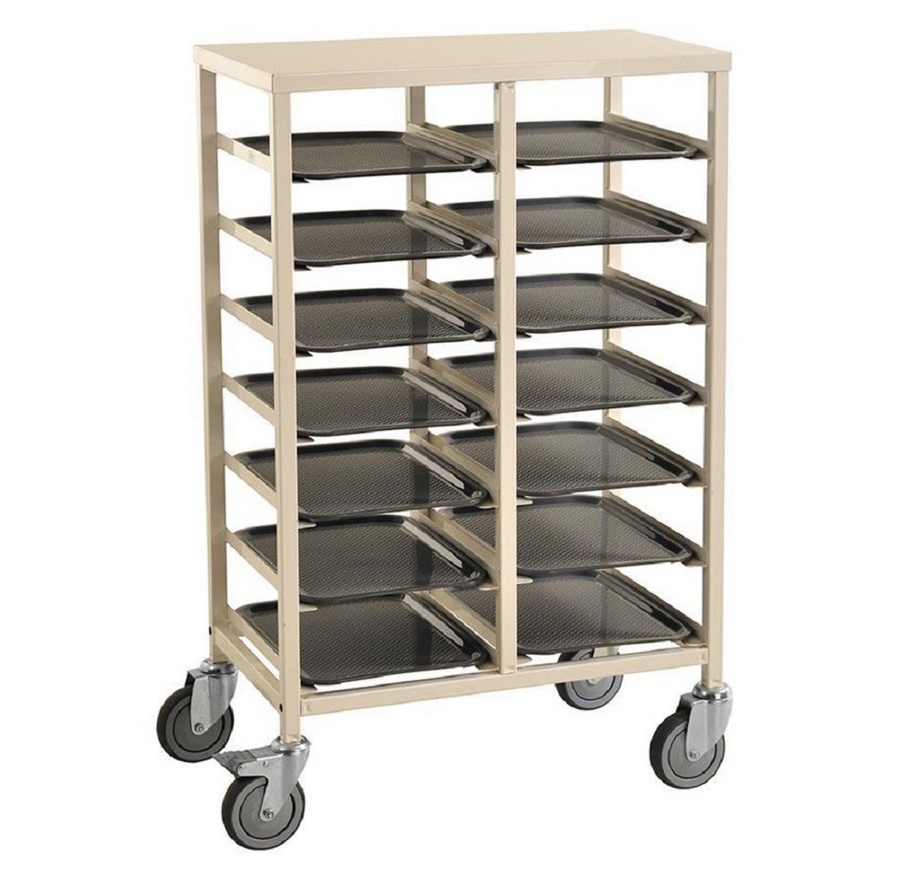 OSWALD Transportgeräte Transportwagen Tablettwagen 720 x 430 x 1.095 mm, mit Bremsen, Tragfähigkeit 150 kg, (NK882-14), für 14 Tabletts mit der Abmessung 400 x 300 mm von OSWALD Transportgeräte