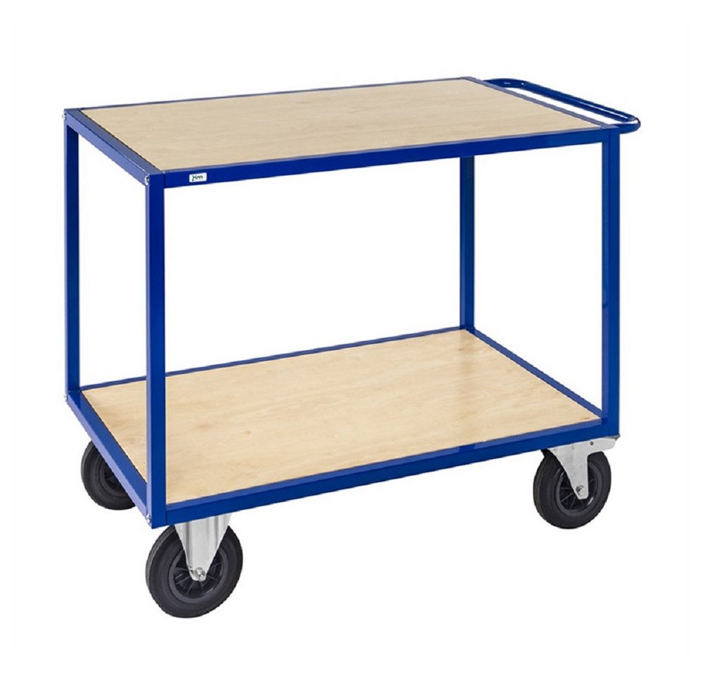 OSWALD Transportgeräte Transportwagen Tischwagen mit 2 Böden 1.200 x 680 x 934 mm, Traglast: 500 kg - Blau, (NK337-EK), 2 Böden aus melaminbeschichteter MDF Platte von OSWALD Transportgeräte