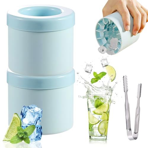 OT-NVWOZR 2 Stück EiswüRfelform Silikon,Klein EiswüRfelbehäLter mit Deckel & Eiszange, Eiseimer Eiswürfel Eiswürfelformen Eiskübel,Eisbereiter Cup EiswüRfelschale Ice Cube mold Tray von OT-NVWOZR
