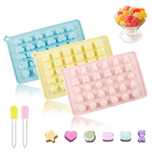 OT-NVWOZR 3 Stück Gummibärchen Form, Bonbon Formen Silikon mit 2 Pipetten Silikonform Gummibärchen, Schokoladenform Bonbonform Selber Machen Set für Süßigkeiten Schokolade Gelee von OT-NVWOZR