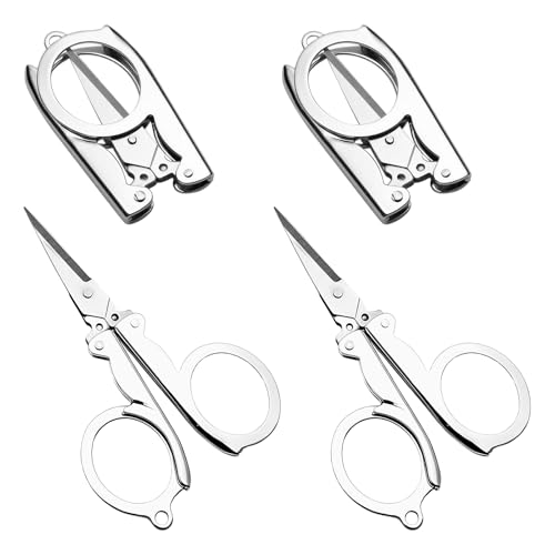OT-NVWOZR 4 Stück Faltbare Schere, Edelstahl Kleine Tragbar Reiseschneider, Faltbar Taschen-Bastelschere für Zuhause Reisen Camping Papiernähen Fischschnur Stoff Handwerk DIY-Projekt von OT-NVWOZR