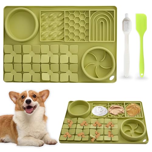 OT-NVWOZR Leckmatte für Hunde, Silikon Slow Feeder Bowl für Futter und Wasser, Leckpad mit Saugnäpfen für Joghurt Erdnuss, Schnüffelmatte, Puzzle-Spielzeug, Futter-Leckerli für Hunde, Angstlinderung von OT-NVWOZR
