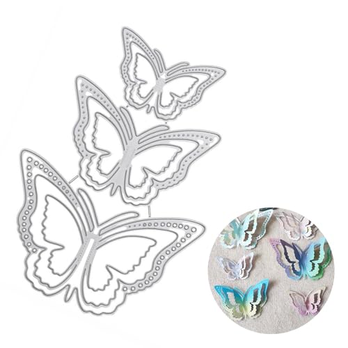 3 Stück 3D Schmetterling Metall Stanzformen,Schmetterling Form Prägeschablonen,Blume Schmetterling Rahmen Stanzformen,DIY Scrapbooking Karten Herstellung Kartenherstellung Prägepapier(Silber) von OTAIVE