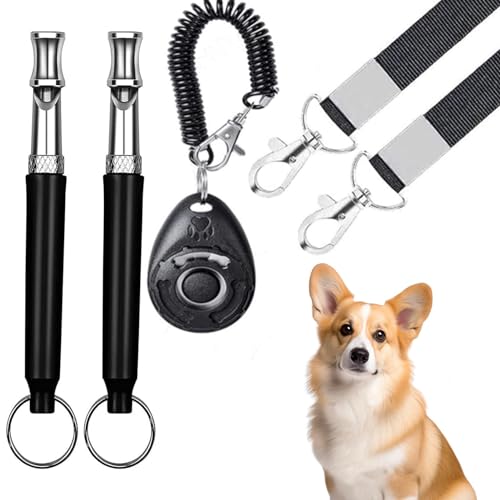 OTAIVE Dog Whistle Clicker Set,2 Pack Dog Whistle with Lanyard and 1 Dog Clicker Training,High Frequency Dog Whistle Dog Whistle Clicker Set,for Dog Whistle to Stop Barking von OTAIVE