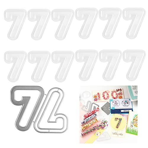 13teiliges Set mit Zahlen 7 3D-Shaker-Abdeckungen, Blasen Kuppel und Stanzformen-Set für Shaker-Kartenherstellung, zum Hinzufügen von Dimension Shaker transparente Tasche Abdeckung, Scrapbooking von OTCRAFT