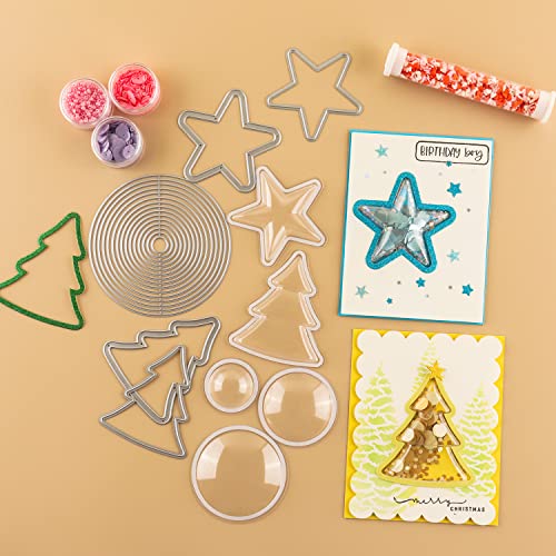 71Pcs/Set Dimensionale Schüttelhauben mit Metallschneidwerkzeugen für Karte, die HalbkreisSterneWeihnachtsbäumeFormklare Koordinate für Papier-Handwerkskunst-Schüttelfenster-Blase herstellt von OTCRAFT