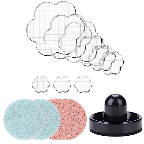 OTCRAFT 14-teiliges Set mit 9 Acrylblöcken, transparenter Stempelblock mit Gitter mit 1 Pressstempel-Werkzeug, 4 Stempelschrubber-Set, Stanzwerkzeuge für Scrapbooking, Basteln, Kartenherstellung von OTCRAFT
