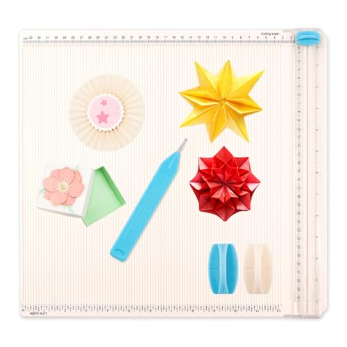 OTCRAFT Papierschneider, Punktebrett, 30,5 x 30,5 cm, mit 1 Schneid- und 1 Ritzklingen, Bastelpapierschneider zum Falten und Punktezählen, Einband von Buch und Geschenkbox und Foto von OTCRAFT