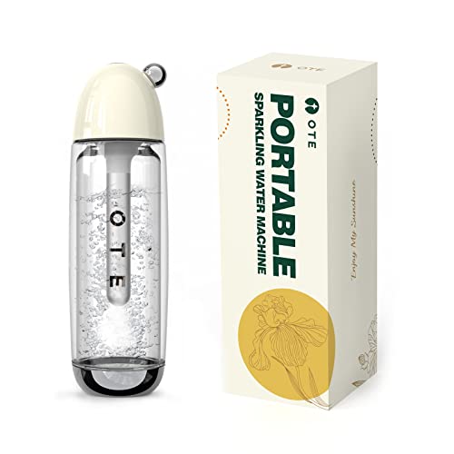 OTE Tragbar Wassersprudler, Sprudelwasser Maschine 450ml Compact Size Soda Maker, Verwenden Sie Mini 8g Zylinder, Wasser Sprudel Gerät Keine Elektrizität, Doppellagige PET-Flasche, BPA-frei, Beige von OTE