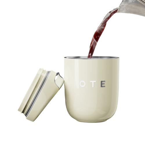 OTE Mini Thermobecher, Tragbarer Kaffeetasse Isolierbecher, Hält Getränke heiß/kalt, Edelstahl Kaffeebecher to Go, 220ml Auslaufsicher Reisebecher (Beige) von OTE