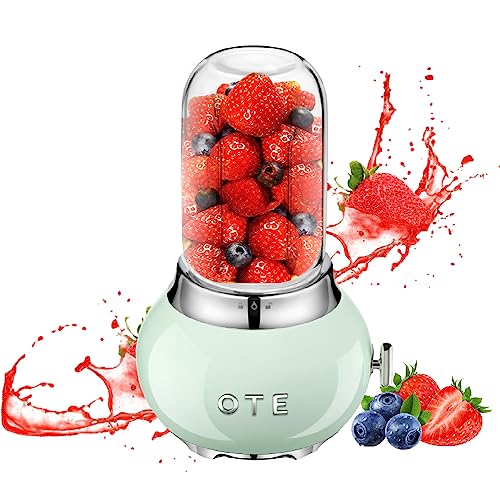 OTE Smoothie Maker Protein Shake Mixer, Glasmixer Juicer, Edelstahlgehäuse und 400 ml dickes Borosilikatglas-Design Standmixer Mini Blender, 20.000 U/min, 4-Klingen-Messer Entsafter, Grün von OTE