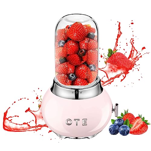 OTE Smoothie Maker Protein Shake Mixer, Glasmixer Juicer, Edelstahlgehäuse und 400 ml dickes Borosilikatglas-Design Standmixer Mini Blender, 20.000 U/min, 4-Klingen-Messer Entsafter, Rosa von OTE