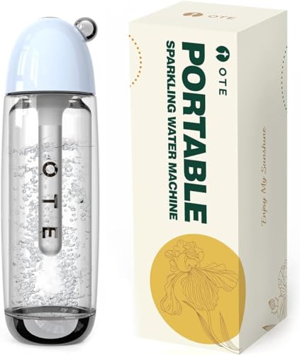 OTE Tragbar wassersprudler, Sprudelwasser Maschine 450ml Compact Size, verwenden Sie Mini 8g Zylinder, Wasser sprudel gerät Keine Elektrizität, Doppellagige PET-Flasche, BPA-frei, Blau von OTE