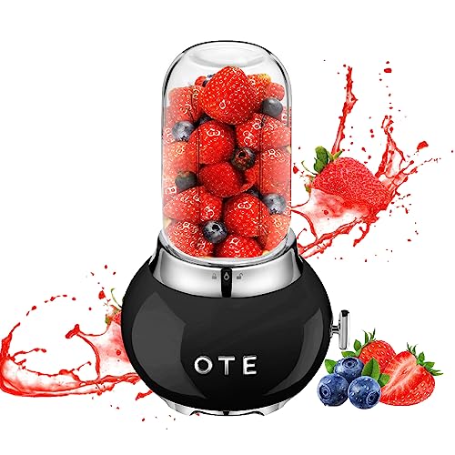 OTE Tragbarer Persönlicher Standmixer, Multifunktion Mixer Edelstahlgehäuse und 400 ml Fruchtmixer mit Dickem Borosilikatglas Design Mini Mixer, 20000 rpm, BPA-Free, Schwarz von OTE