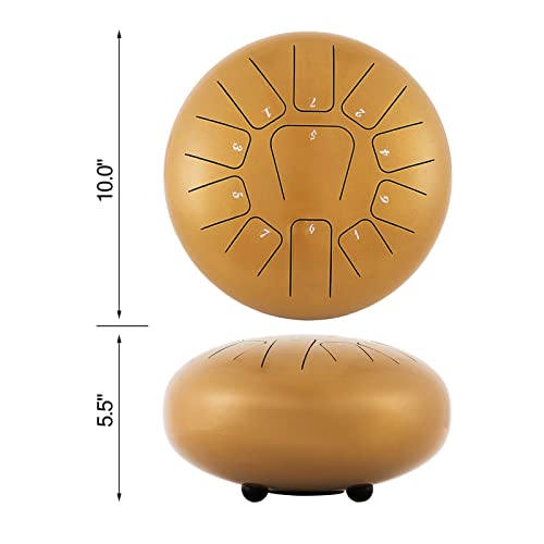10 -Zoll -Stahlzungentrommel in C -Moll 11 Noten 25 cm Handpfanne Drum Tank mit Reisetasche Percussion Instrumente Handpfanne Trommel,Effiziente Ausrüstung(Golden 11-Note) von OTENC