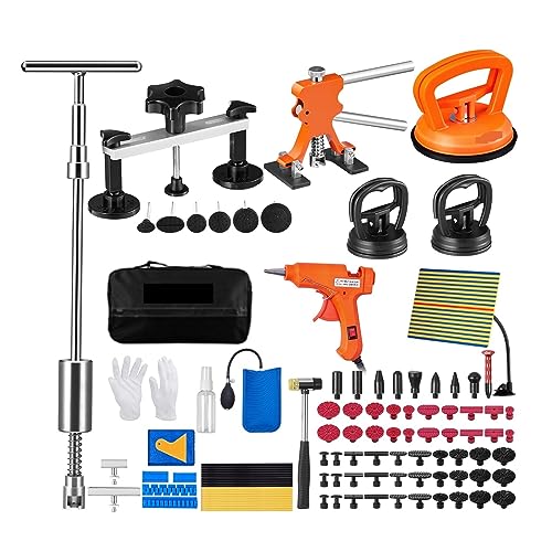 52/46/25/6 PCS Dellenentfernungsset Ausbeulreparaturset ohne Ausbeulung mit Gleithammer for die automatische Dellenentfernung bei kleineren Dellen an der Tür,Zeitersparnis(107 Pcs) von OTENC