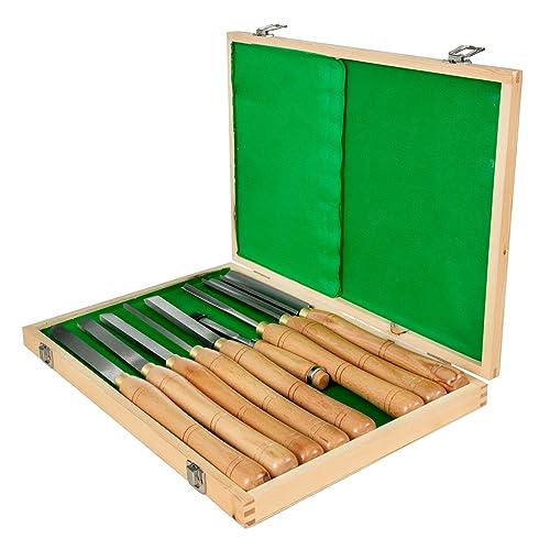 8-teiliges Set + 1 Drehmeißel-Set for Drechseln von Wurzelmöbeln, Schnitzmesser, 6,89 Zoll Klinge, 16,14 Zoll Meißel mit Werkzeugkasten,Zeitersparnis(Burlywood) von OTENC
