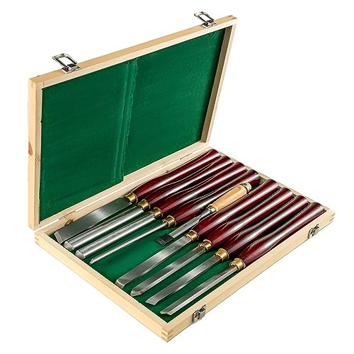 8-teiliges Set + 1 Drehmeißel-Set for Drechseln von Wurzelmöbeln, Schnitzmesser, 6,89 Zoll Klinge, 16,14 Zoll Meißel mit Werkzeugkasten,Zeitersparnis(Rood) von OTENC