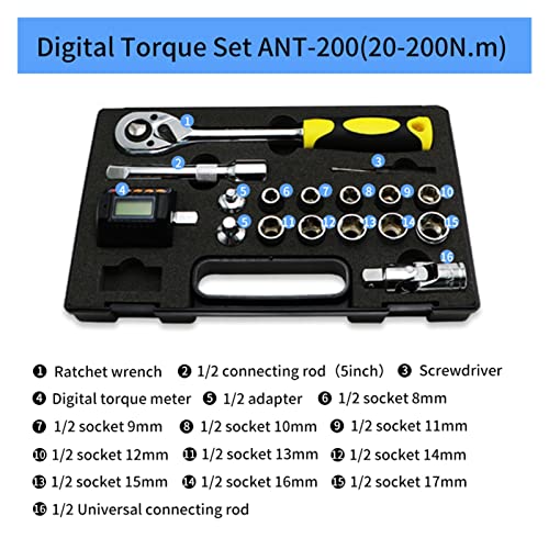 Digitaldrehmomentzähler-Mini-Drehmomentadapter 1/2 39 39; Mit Hintergrundbeleuchtung Ratschendeschlüssel Set Auto Fahrradreparatur Handwerkzeuge,Langlebig(20-200 N.m) von OTENC