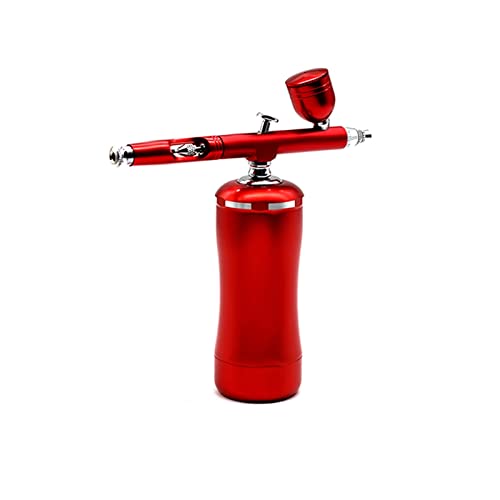 Farbsprühgerät, Mini Airbrush Compressor Smart Kit Sauerstoff Infusionsgerät Dual Action Stift Sunless Bräunung temporärer Tätowierung Sprühlack-Werkzeuge,Gleichmäßiges Sprühen(Part A Red) von OTENC