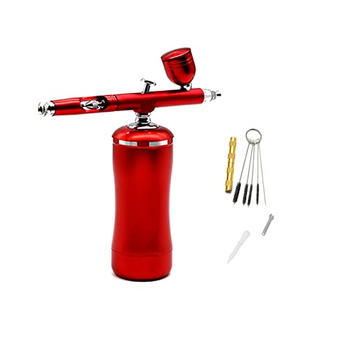 Farbsprühgerät, Mini Airbrush Compressor Smart Kit Sauerstoff Infusionsgerät Dual Action Stift Sunless Bräunung temporärer Tätowierung Sprühlack-Werkzeuge,Gleichmäßiges Sprühen(Part B Red) von OTENC