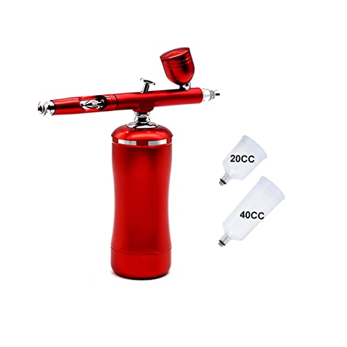 Farbsprühgerät, Mini Airbrush Compressor Smart Kit Sauerstoff Infusionsgerät Dual Action Stift Sunless Bräunung temporärer Tätowierung Sprühlack-Werkzeuge,Gleichmäßiges Sprühen(Part C Red) von OTENC