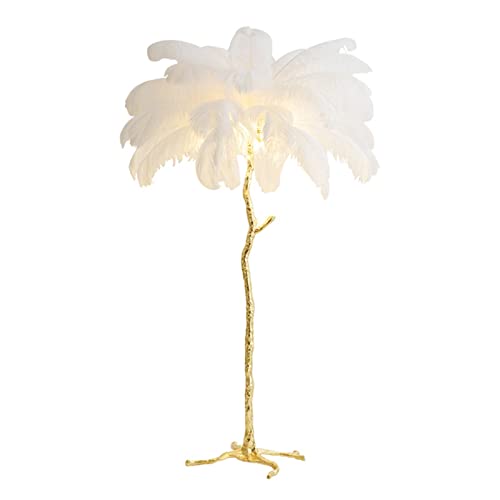 Federlampe, Feder Stehlampen Straußenfeder Weiße LED Stehlampen Wohnzimmer Federlampen for Schlafzimmer Fußschalter Sofa Raumdekor Stehlampe 3 Farblichtquelle für Wohnzimmer(H120) von OTENC