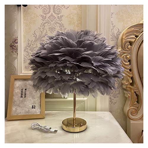 Federlampe, Feder Tischlampe Nachtlicht Schlafzimmer USB wiederaufladbare Nachttischlampe Touch Control Romantische Gans LED Schreibtischlampe for Hochzeitshaus für Wohnzimmer(Small size,Grey) von OTENC