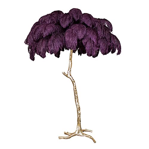 Federlampe, Nordische Stehlampe Strauß Naturfedern LED-Leuchten for Wohnzimmer Goldharzkörper hohe Innenlampen for Schlafzimmer Federlampe für Wohnzimmer(H75,1_PURPLE) von OTENC