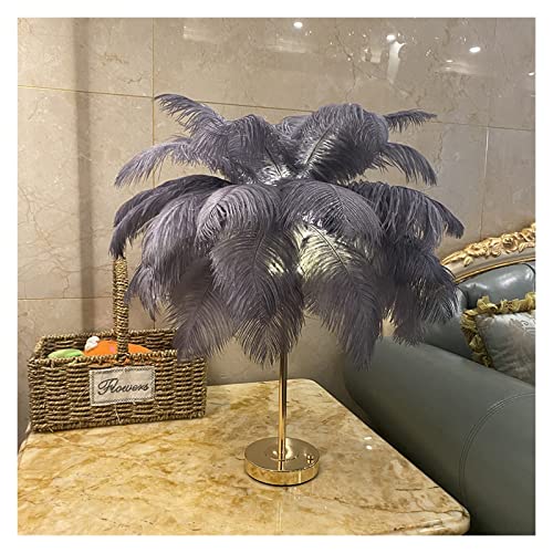 Federlampe, Touch Control Tischfederlampe for Hochzeitsschlafzimmerdekoration LED-Schreibtischlampe mit Federn USB-Stromversorgung/wiederaufladbar für Wohnzimmer(40pcs feather,USB_GRAY) von OTENC