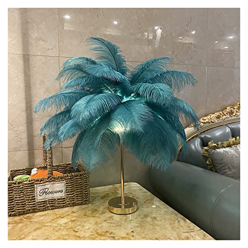 Federlampe, Touch Control Tischfederlampe for Hochzeitsschlafzimmerdekoration LED-Schreibtischlampe mit Federn USB-Stromversorgung/wiederaufladbar für Wohnzimmer(40pcs feather,USB_GREEN) von OTENC
