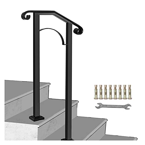 Handlauf Bogengeländer Weiß Passt 1 oder 5 Schritte Treppenschiene Schmiedeeisen Handschienen mit Installationsset for Außenschritte,Effiziente Ausrüstung(Black 2-3 steps) von OTENC