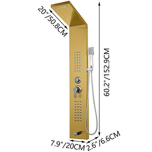 Luxus-Duschkollektor-Turmsystem Wandmontierter Dusche SPA Massage-Jet-Wasserfall-Regen-Dusch-Säulen-Mixer-Badezimmer-Armaturen,Effiziente Ausrüstung(Gold) von OTENC