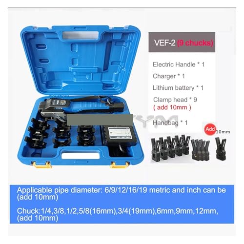 Rohraufweiter, Elektrische Lithium-Batterie Flares VEF-1/-2 Kupfer Rohr Expander Glocke Mund Expander Klimaanla Mit 5/8 Chucks,Mühelos(VEF-2 (9 chucks)) von OTENC