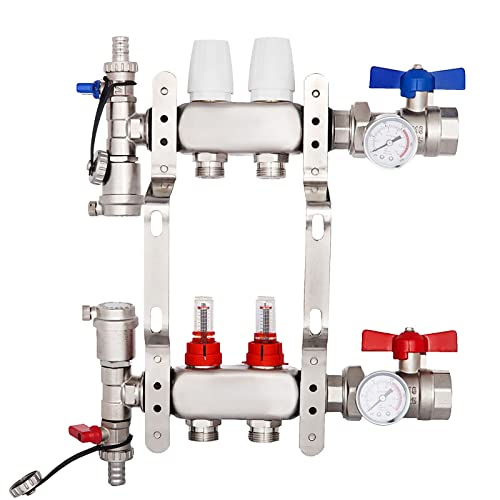 Zweizweig Pex Strahlungsbodenheizkrümmer 1/2 "PEX-Krümmer mit Strömungsmessstoffe Edelstahl-Strahlungsboden-Verteiler-Set,Effiziente Ausrüstung von OTENC