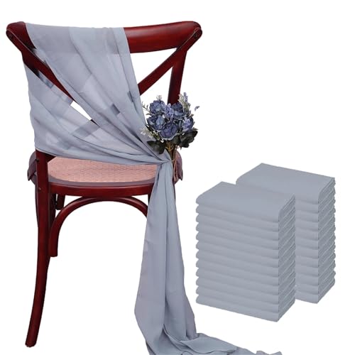 OTENG Stuhlschärpen für Hochzeitsveranstaltungen, Stuhlschärpen, 24 Stück, 17 x 275 cm, weihnachtlich grüne Chiffon-Stuhlschärpen, 12er-Set, Hochzeitsband, Hochzeitsfeier, Gangstuhl-Dekor(Gray Blue) von OTENG