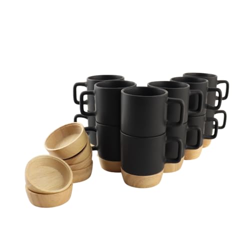 OTIX Espressotassen - Schwarz - Kaffeetassen - Set von 12 bis 120 ml - mit Bambus - Untersetzer von OTIX