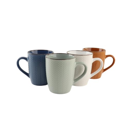 OTIX Kaffeetassen mit Ohr Satz von 4 verschiedenen Farben Steingut 370 ml von OTIX