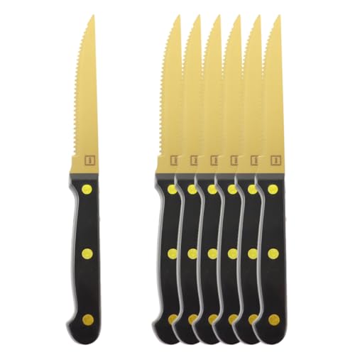 OTIX Steakmesser Set 6-teilig Gold Schwarz Spülmaschinenfest Steakmesser Set Edelstahl von OTIX